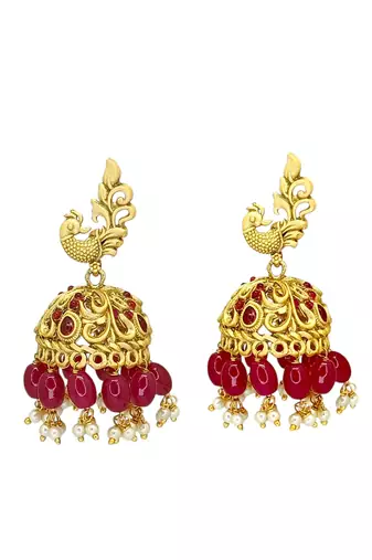 Gold plated peacock design jhumka earrings