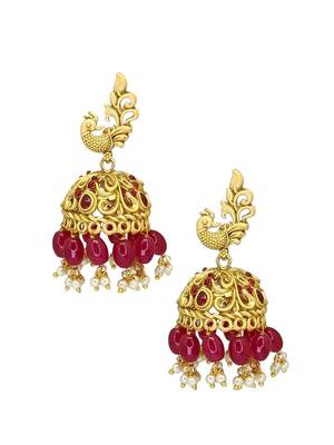 Gold plated peacock design jhumka earrings 3