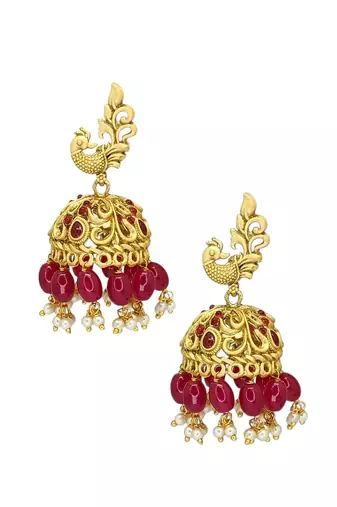 Gold plated peacock design jhumka earrings