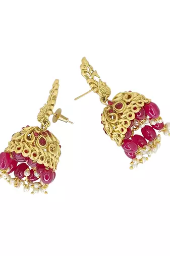 Gold plated peacock design jhumka earrings