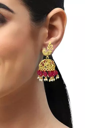 Gold plated peacock design jhumka earrings