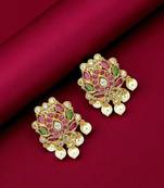 Gold plated stone studded drop earrings