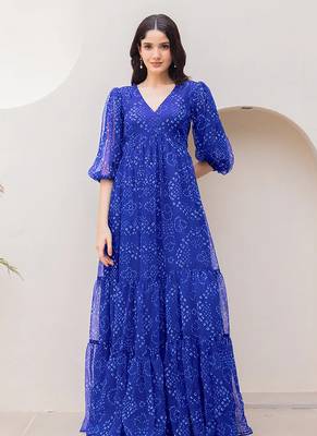 Blue heavy digital printed faux georgette anarkali fully flared gwon style 1