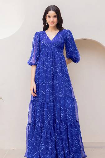 Blue heavy digital printed faux georgette anarkali fully flared gwon style