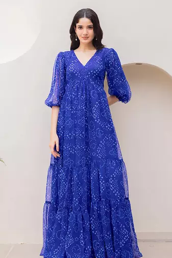 Blue heavy digital printed faux georgette anarkali fully flared gwon style