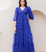 Blue heavy digital printed faux georgette anarkali fully flared gwon style