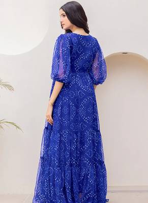 Blue heavy digital printed faux georgette anarkali fully flared gwon style 2