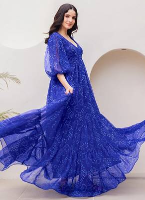 Blue heavy digital printed faux georgette anarkali fully flared gwon style 3