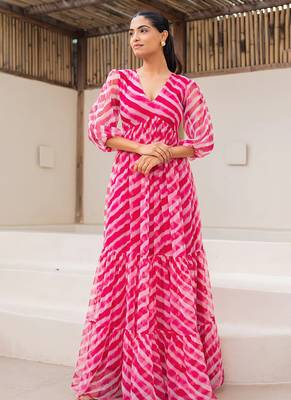 Pink heavy digital printed faux georgette anarkali fully flared gwon style 1