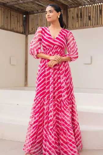Pink heavy digital printed faux georgette anarkali fully flared gwon style