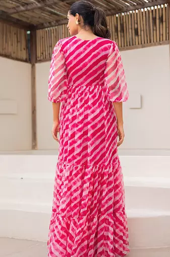 Pink heavy digital printed faux georgette anarkali fully flared gwon style