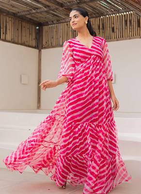 Pink heavy digital printed faux georgette anarkali fully flared gwon style 4