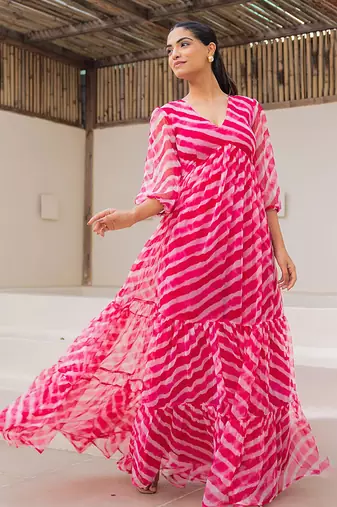 Pink heavy digital printed faux georgette anarkali fully flared gwon style