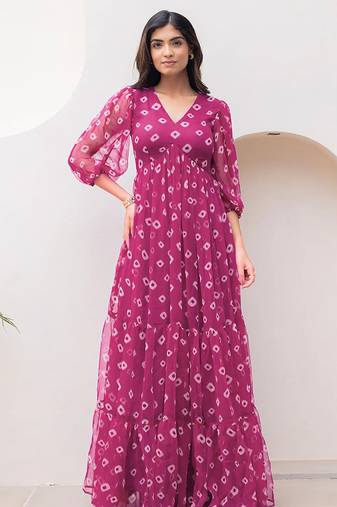 Megenta heavy digital printed faux georgette anarkali fully flared gwon style
