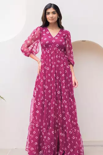 Megenta heavy digital printed faux georgette anarkali fully flared gwon style