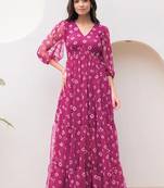Megenta heavy digital printed faux georgette anarkali fully flared gwon style