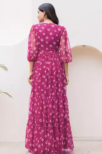 Megenta heavy digital printed faux georgette anarkali fully flared gwon style