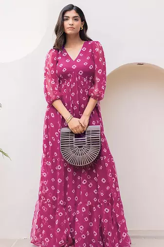Megenta heavy digital printed faux georgette anarkali fully flared gwon style