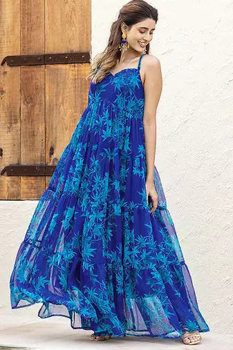 Sky blue heavy digital printed faux georgette anarkali fully flared gwon style