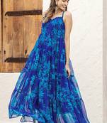 Sky blue heavy digital printed faux georgette anarkali fully flared gwon style