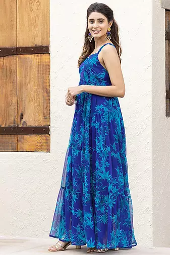 Sky blue heavy digital printed faux georgette anarkali fully flared gwon style