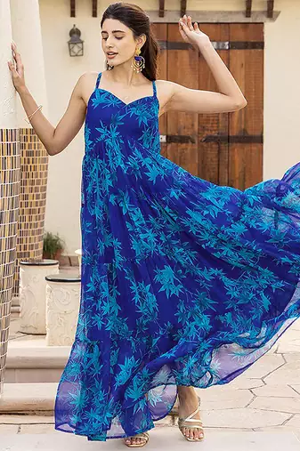 Sky blue heavy digital printed faux georgette anarkali fully flared gwon style