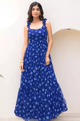 Navy blue heavy digital printed faux georgette anarkali fully flared gwon style