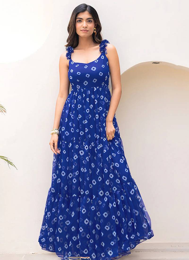 Navy blue heavy digital printed faux georgette anarkali fully flared gwon style