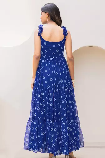 Navy blue heavy digital printed faux georgette anarkali fully flared gwon style