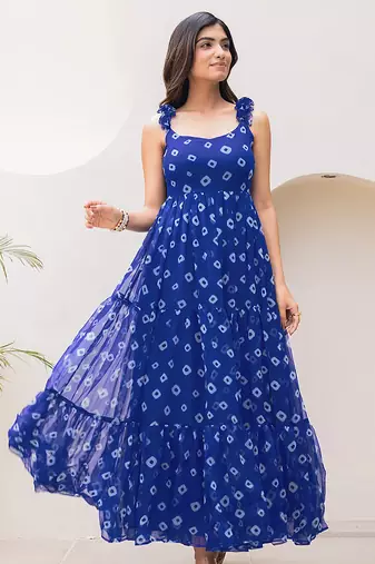Navy blue heavy digital printed faux georgette anarkali fully flared gwon style