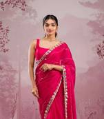 Red Color Glitter Dori  And Real Mirror Work Organza Silk Sasree