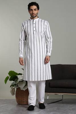 Mens stylish white linen kurta pyjama set 6