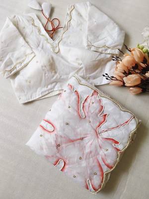 White Color Pearl Handwork Embroidery CutDana Work Organza Tabby Saree 1