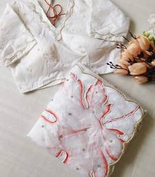 White Color Pearl Handwork Embroidery CutDana Work Organza Tabby Saree