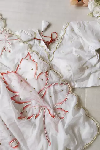 White Color Pearl Handwork Embroidery CutDana Work Organza Tabby Saree