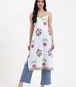 white floral block print cotton straight kurta
