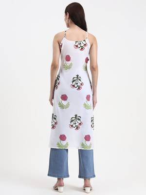 white floral block print cotton straight kurta 3