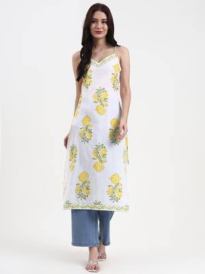 white floral print cotton straight kurta 1
