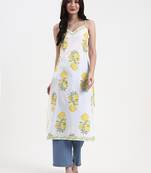 white floral print cotton straight kurta