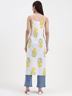 white floral print cotton straight kurta 3
