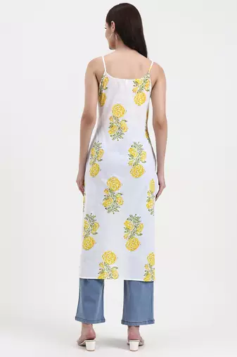 white floral print cotton straight kurta