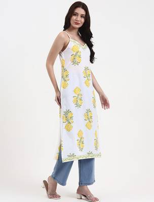 white floral print cotton straight kurta 5