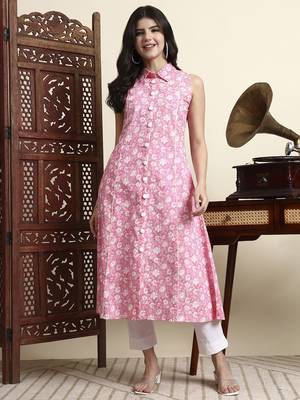 cotton pink sleeveless kurta 1