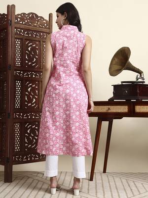 cotton pink sleeveless kurta 3