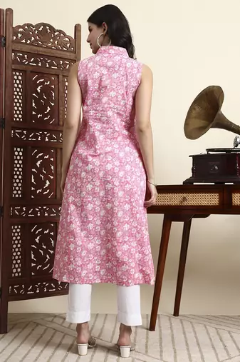 cotton pink sleeveless kurta