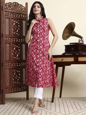 cotton light pink sleeveless kurta 1