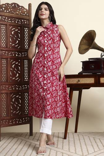 cotton light pink sleeveless kurta