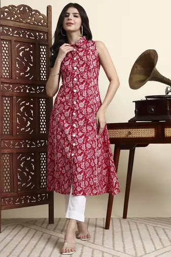 cotton light pink sleeveless kurta