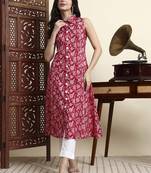 cotton light pink sleeveless kurta