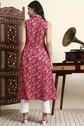 cotton light pink sleeveless kurta